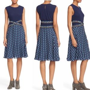 DVF Rosalie Fit and Flare Mixed Media Dress